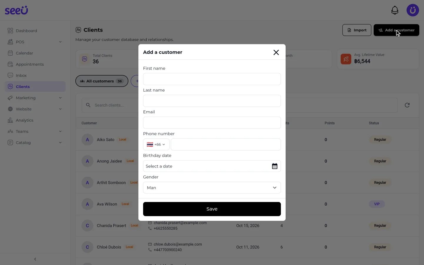 Step 3 of “Browse your clients and add a new one” in the SeeU for Business app