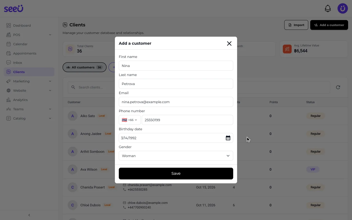 Step 4 of “Browse your clients and add a new one” in the SeeU for Business app