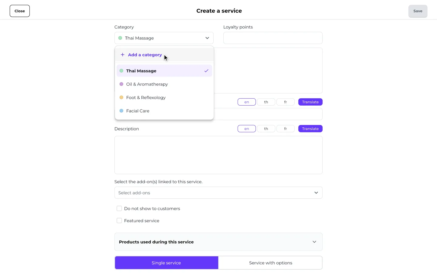 Step 2 of “Create a service with a new category” in the SeeU for Business app