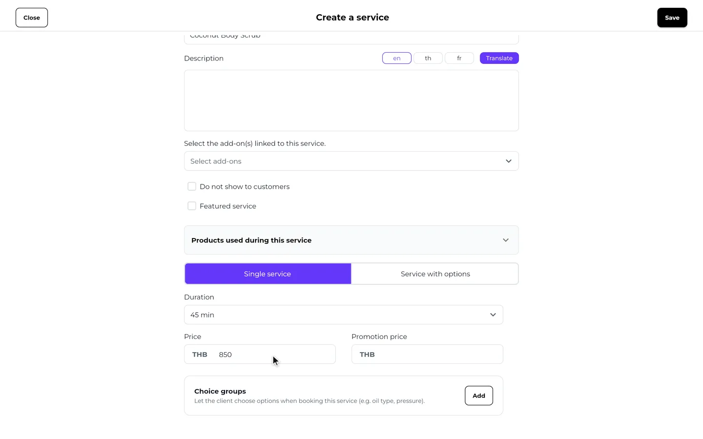 Step 5 of “Create a service with a new category” in the SeeU for Business app