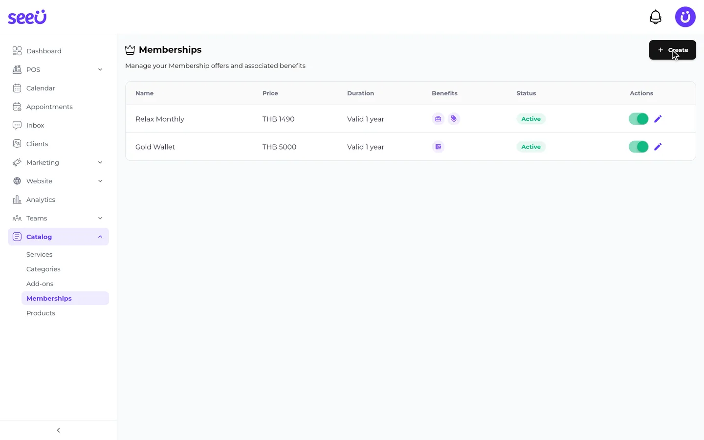 Step 1 of “Create a membership and assign it to a client” in the SeeU for Business app
