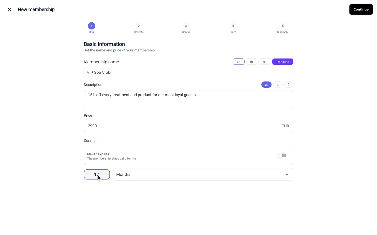 Step 2 of “Create a membership and assign it to a client” in the SeeU for Business app