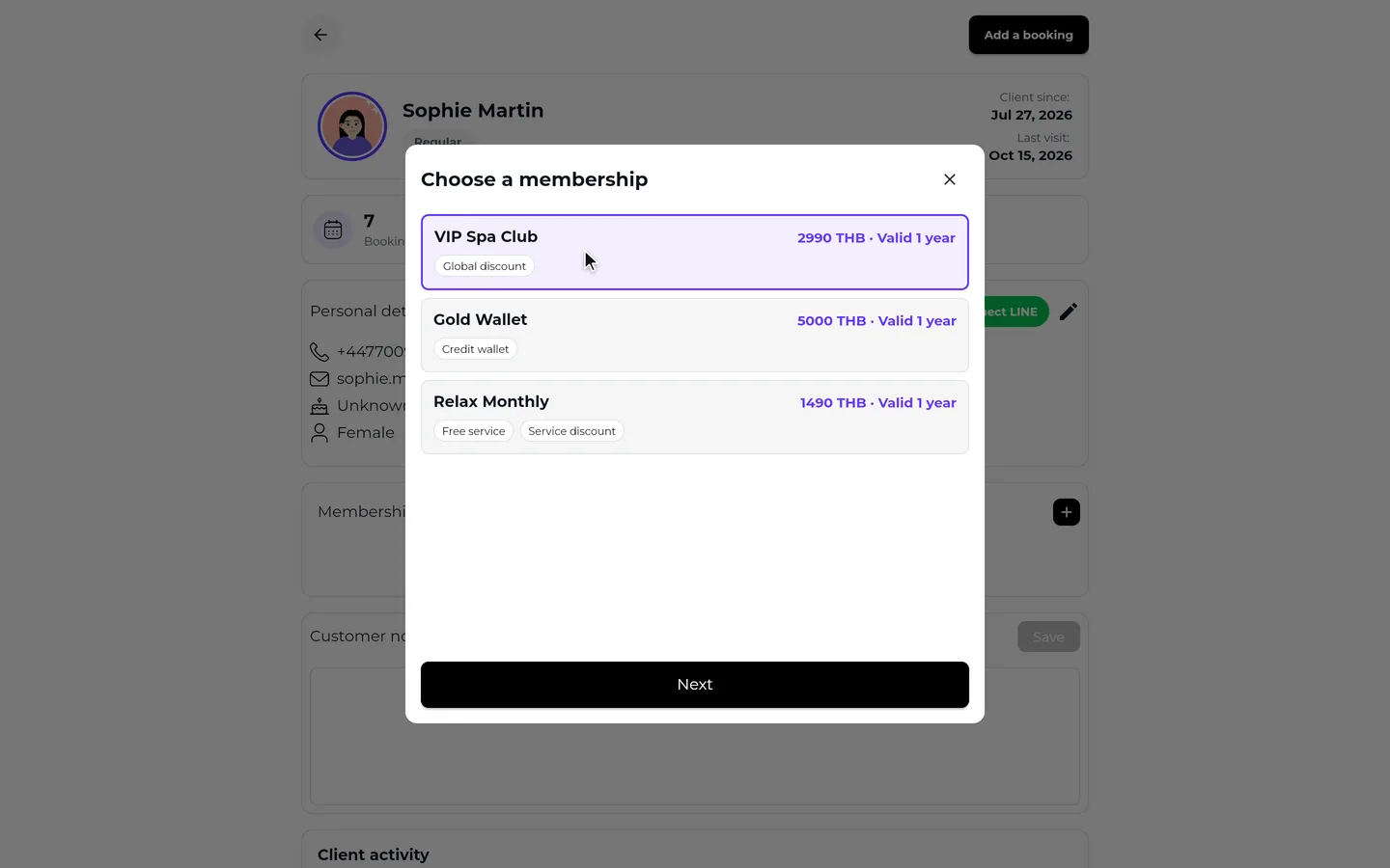 Step 6 of “Create a membership and assign it to a client” in the SeeU for Business app