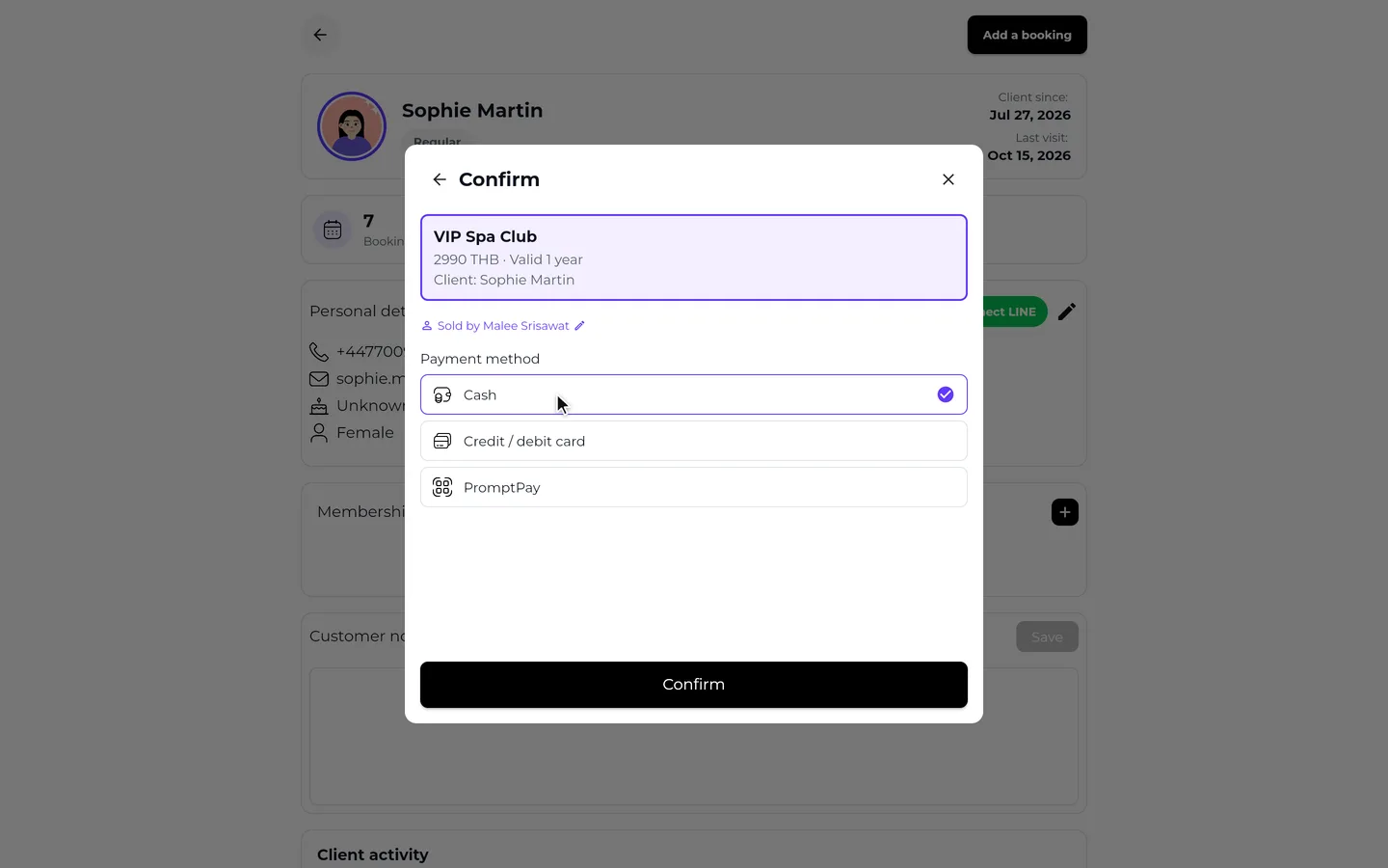 Step 7 of “Create a membership and assign it to a client” in the SeeU for Business app