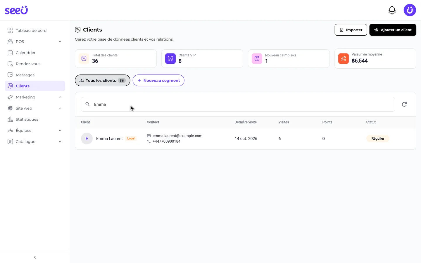 Étape 2 de « Consulter vos clients et en ajouter un » dans l’app SeeU for Business