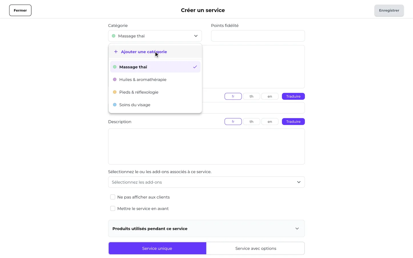 Étape 2 de « Créer une prestation avec une nouvelle catégorie » dans l’app SeeU for Business