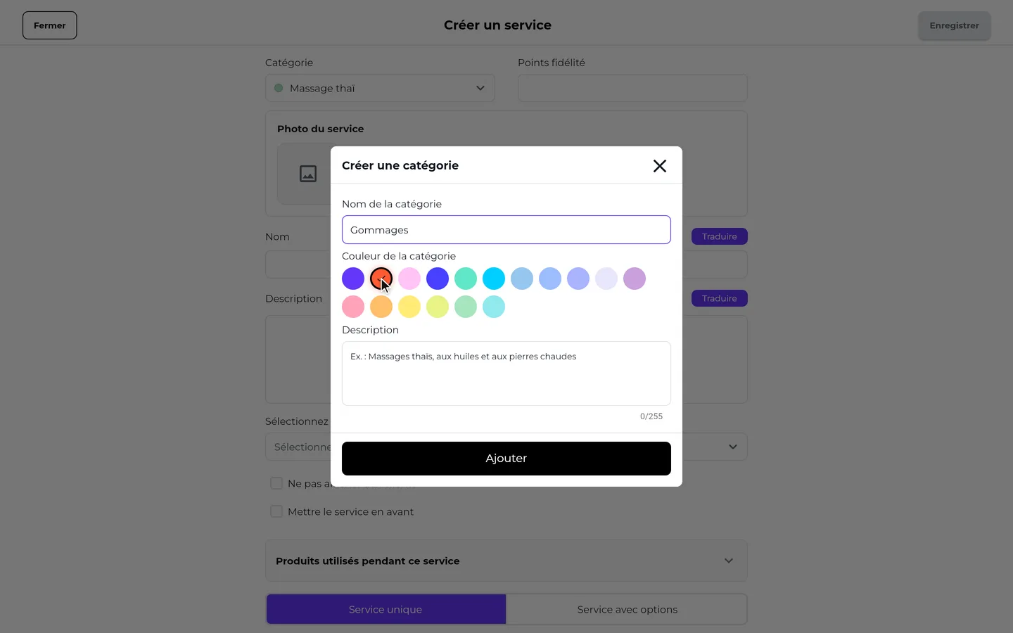 Étape 3 de « Créer une prestation avec une nouvelle catégorie » dans l’app SeeU for Business