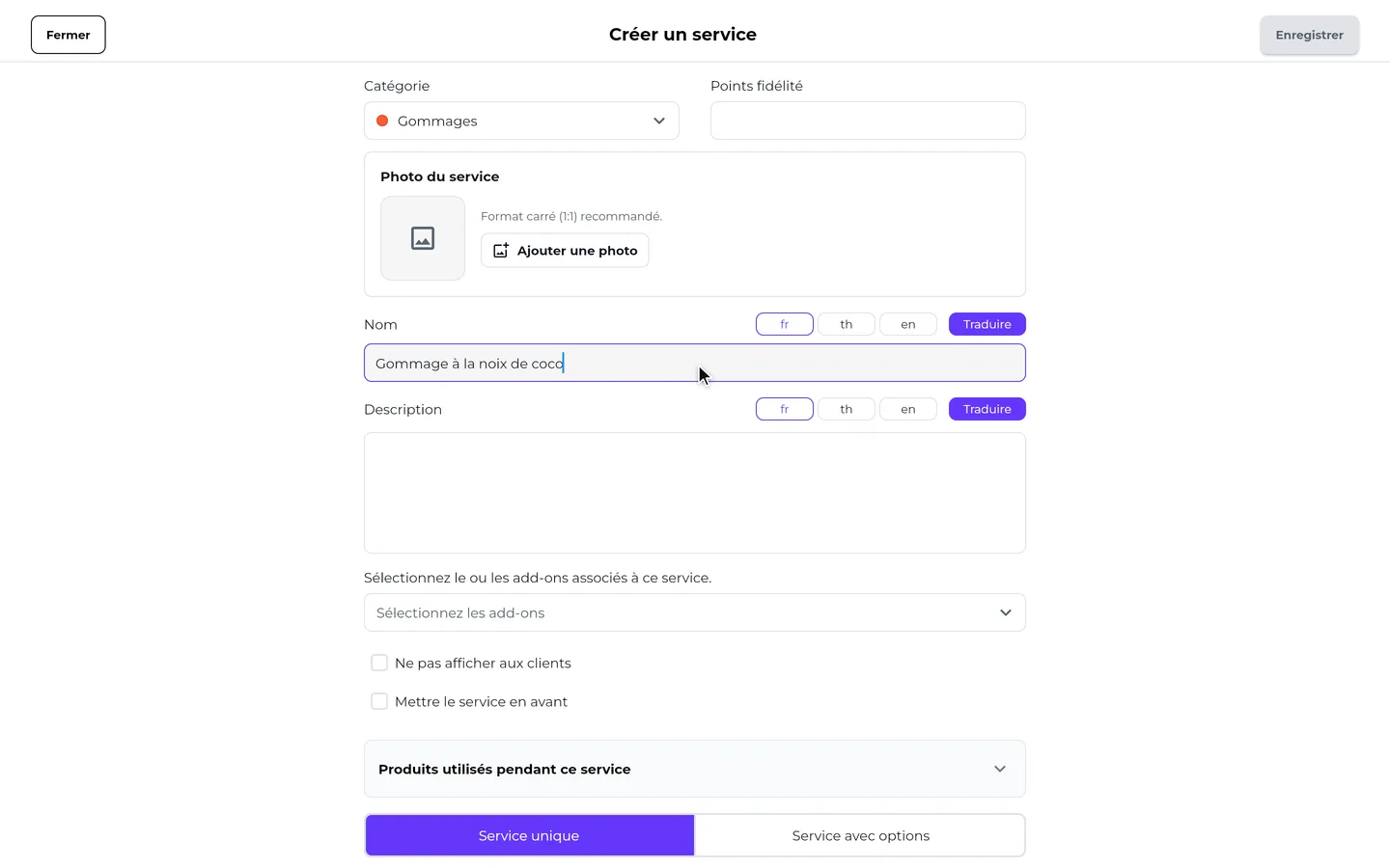 Étape 4 de « Créer une prestation avec une nouvelle catégorie » dans l’app SeeU for Business