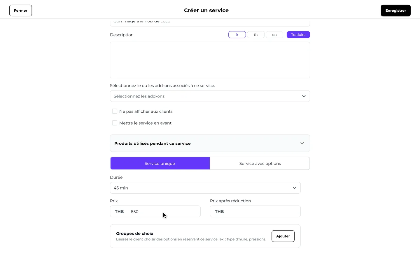 Étape 5 de « Créer une prestation avec une nouvelle catégorie » dans l’app SeeU for Business