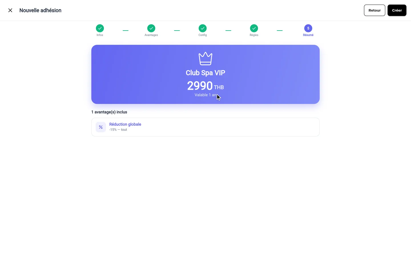 Étape 5 de « Créer une adhésion et l’attribuer à un client » dans l’app SeeU for Business