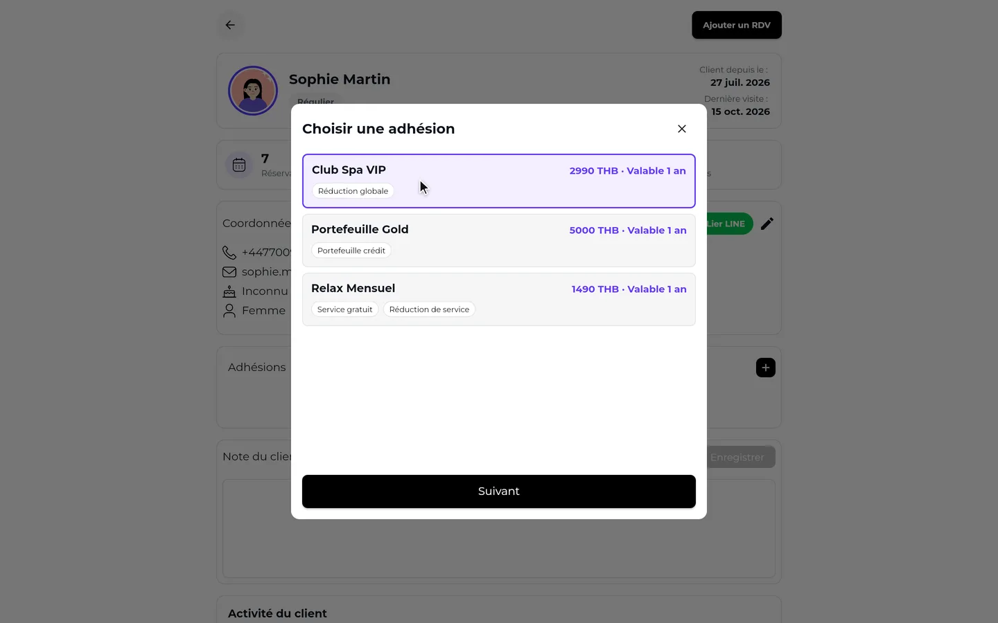 Étape 6 de « Créer une adhésion et l’attribuer à un client » dans l’app SeeU for Business