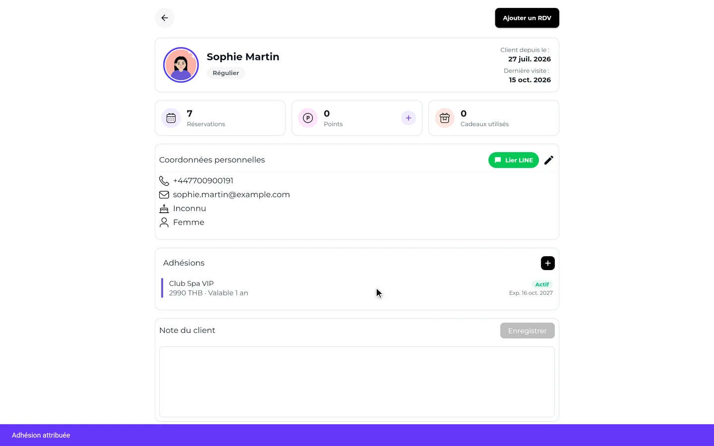 Étape 8 de « Créer une adhésion et l’attribuer à un client » dans l’app SeeU for Business