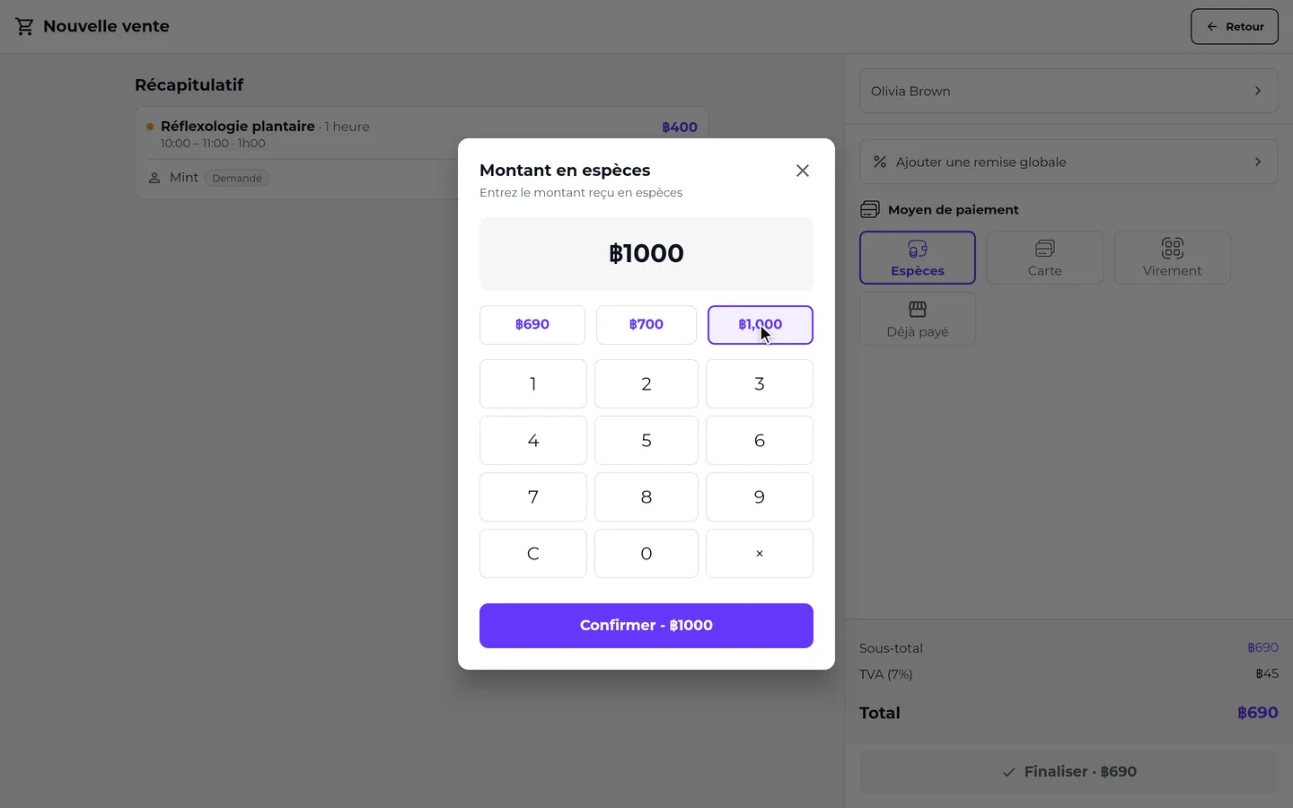 Étape 6 de « Encaisser une vente à la caisse (POS) » dans l’app SeeU for Business