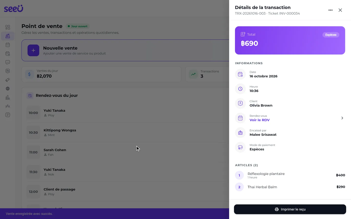 Étape 7 de « Encaisser une vente à la caisse (POS) » dans l’app SeeU for Business