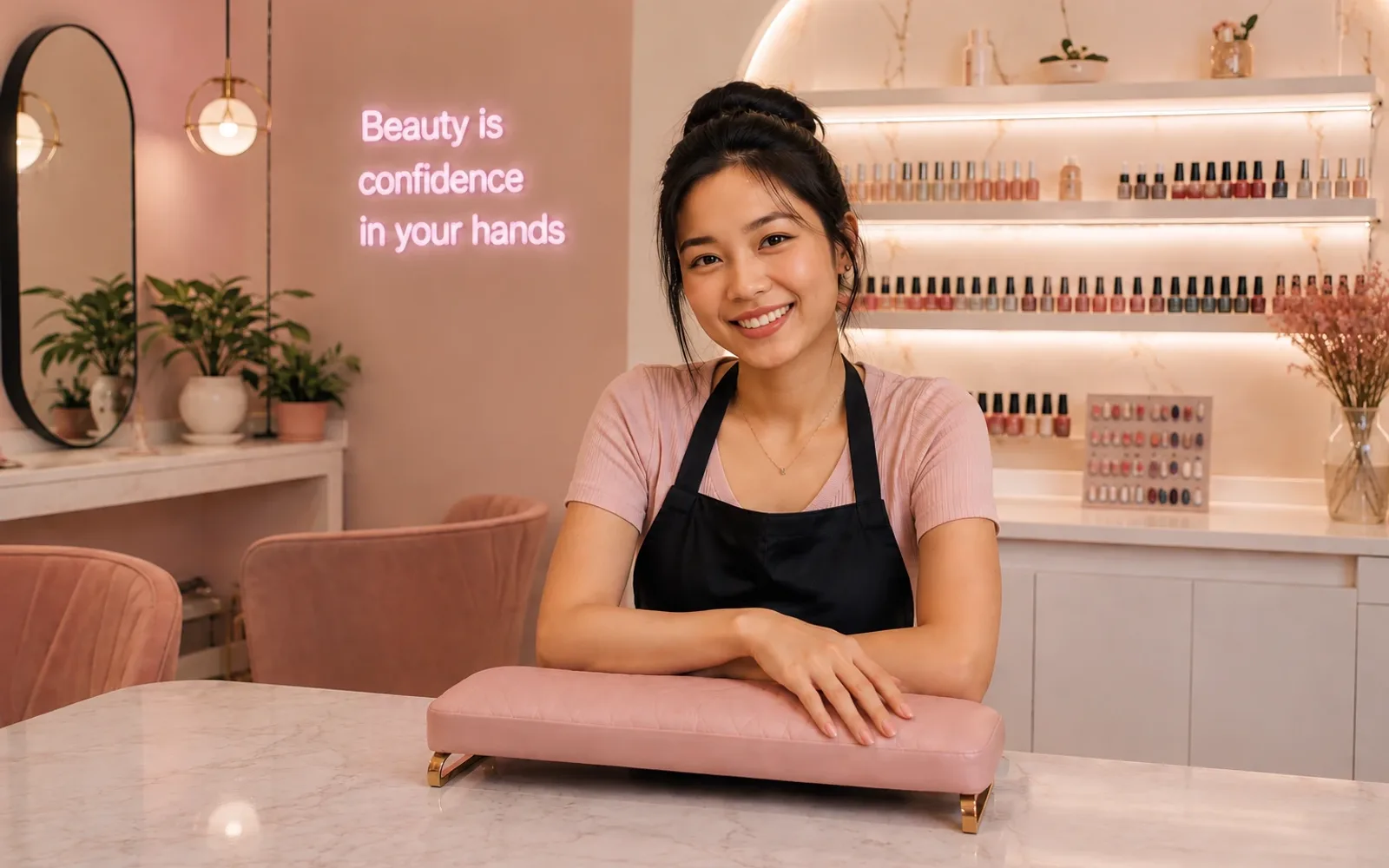 Nail tech at work in a nail salon that runs on SeeU